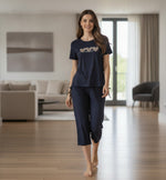 JOANNA 281917-1T 2-Piece Pajama Set Short Sleeve Heart Print Top and Capri Pants Soft Sleepwear