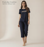 JOANNA 281917-1T 2-Piece Pajama Set Short Sleeve Heart Print Top and Capri Pants Soft Sleepwear