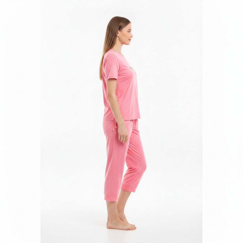 JOANNA 281917-1T 2-Piece Pajama Set Short Sleeve Heart Print Top and Capri Pants Soft Sleepwear