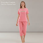 JOANNA 281917-1T 2-Piece Pajama Set Short Sleeve Heart Print Top and Capri Pants Soft Sleepwear