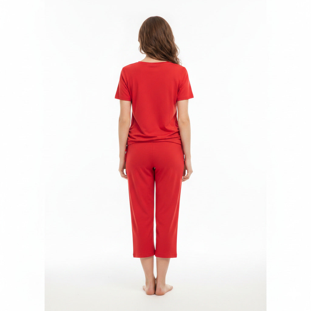 JOANNA 281917-1T 2-Piece Pajama Set Short Sleeve Heart Print Top and Capri Pants Soft Sleepwear