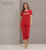 JOANNA 281917-1T 2-Piece Pajama Set Short Sleeve Heart Print Top and Capri Pants Soft Sleepwear