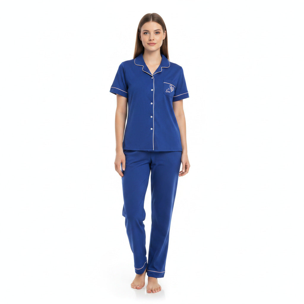 JOANNA F281404BT Women's 2-Piece Short Sleeve Pajama Set with Contrast Piping