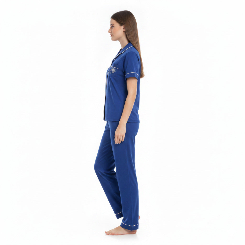 JOANNA F281404BT Women's 2-Piece Short Sleeve Pajama Set with Contrast Piping