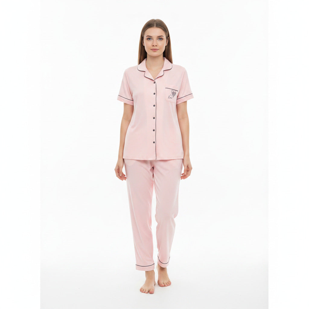 JOANNA F281404BT Women's 2-Piece Short Sleeve Pajama Set with Contrast Piping