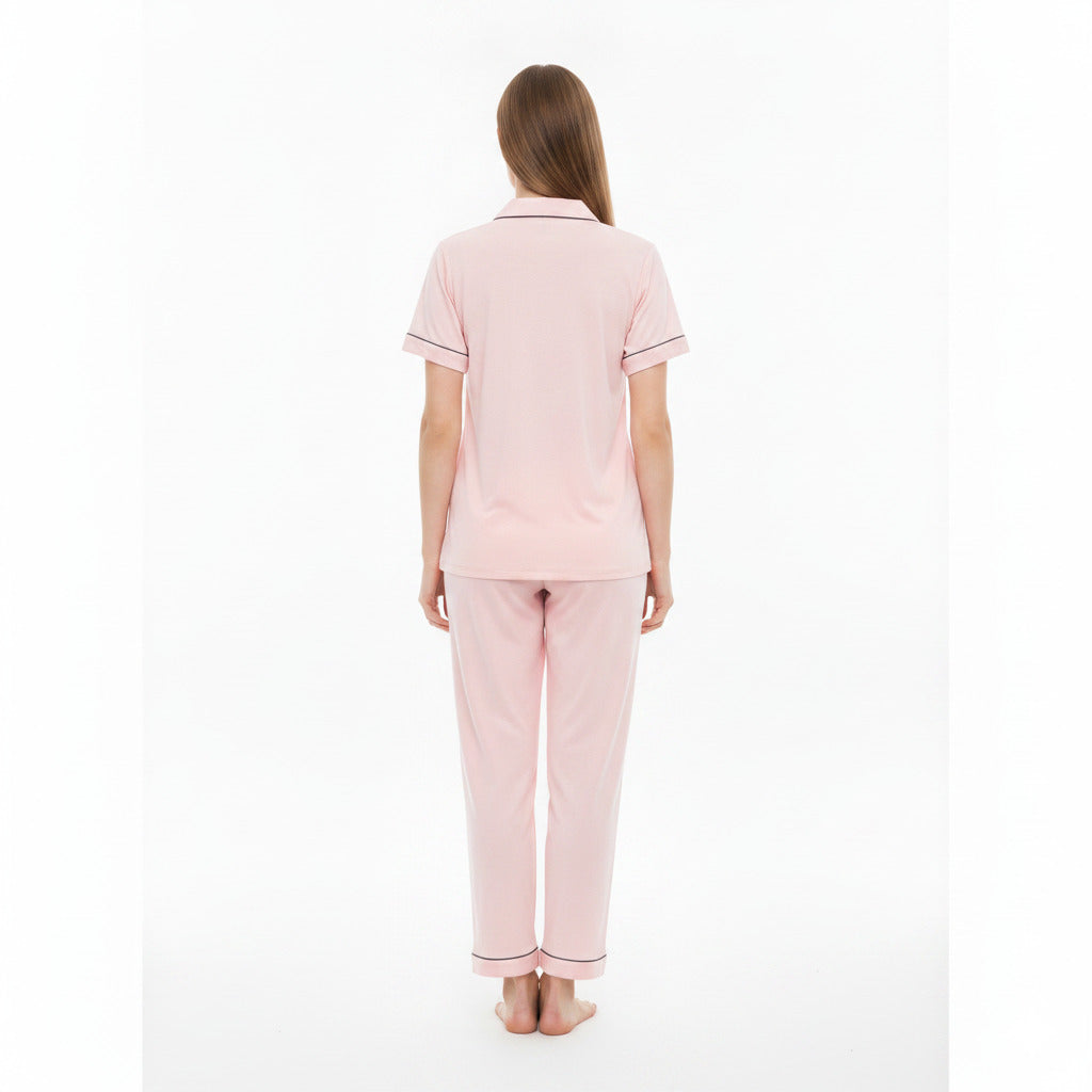 JOANNA F281404BT Women's 2-Piece Short Sleeve Pajama Set with Contrast Piping