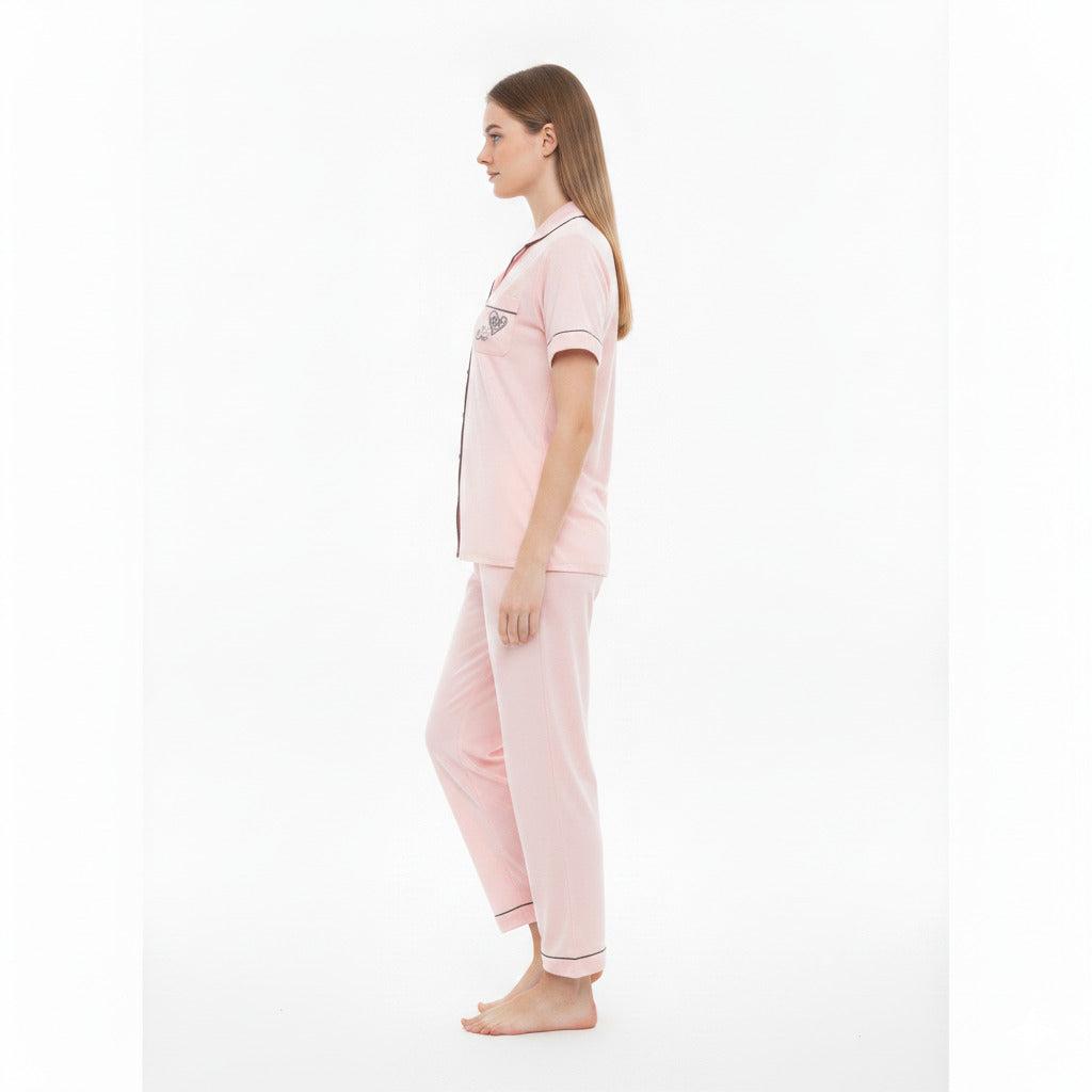 JOANNA F281404BT Women's 2-Piece Short Sleeve Pajama Set with Contrast Piping