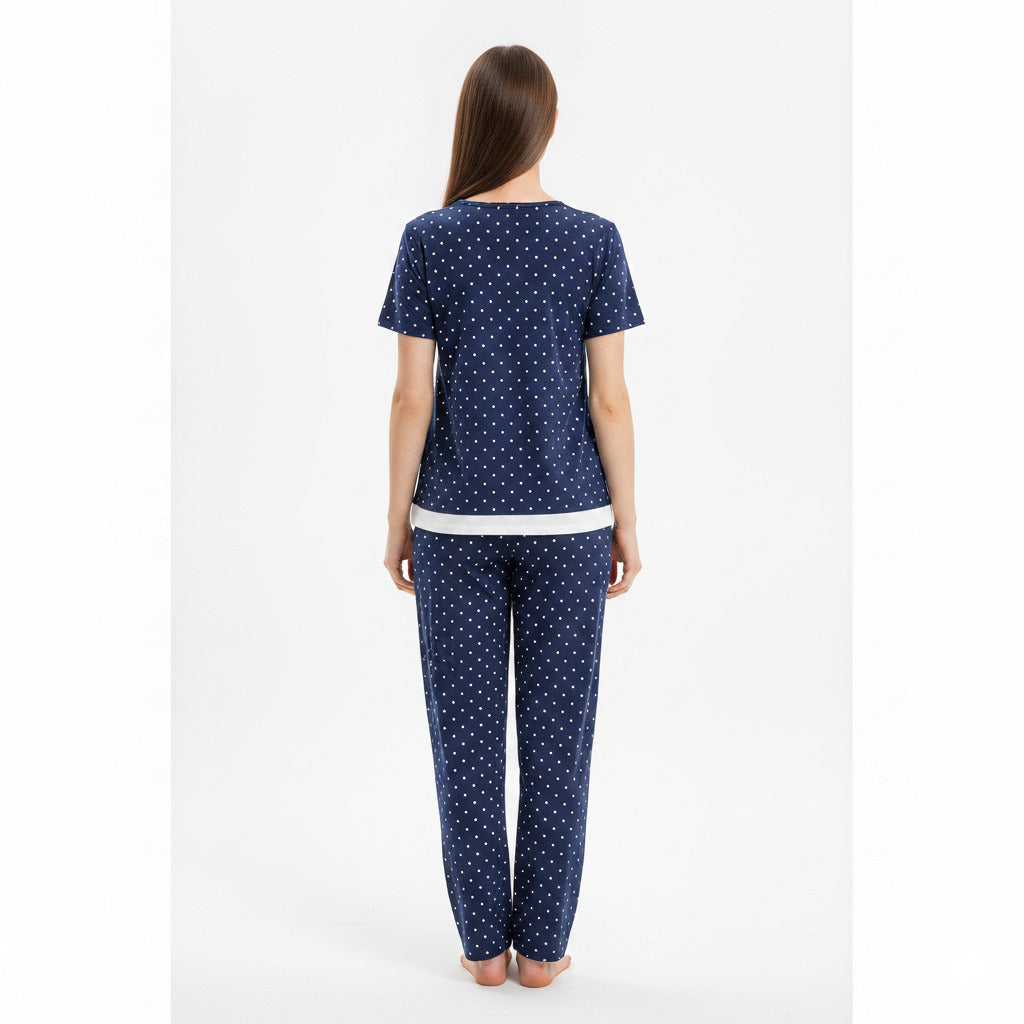 JOANNA F246666BT Women's 2-Piece Short Sleeve Polka Dot Henley Pajama Set