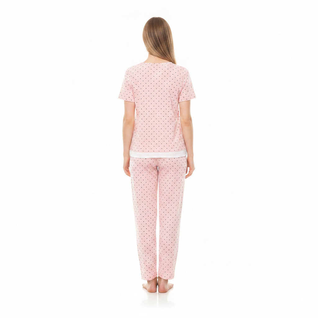 JOANNA F246666BT Women's 2-Piece Short Sleeve Polka Dot Henley Pajama Set