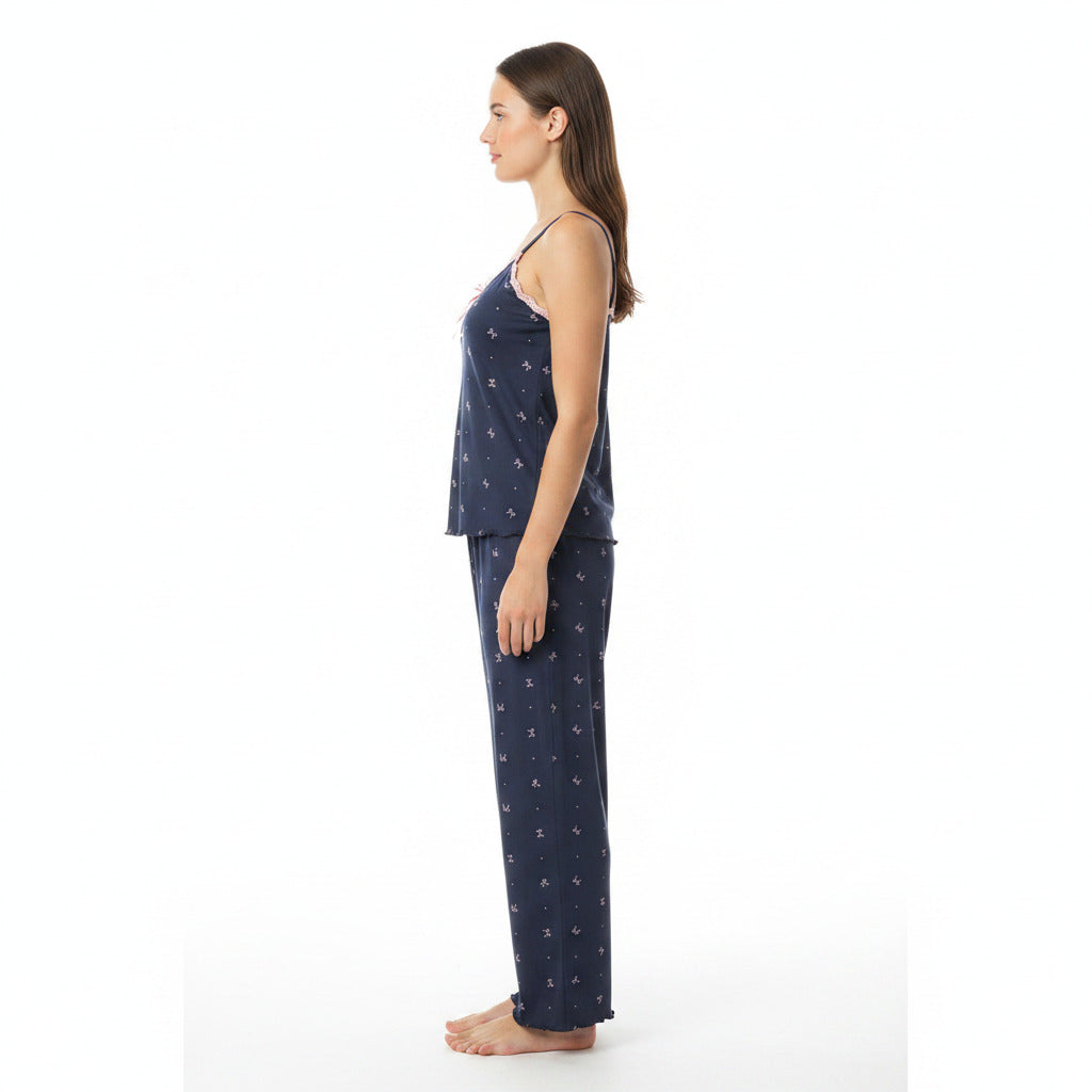 JOANNA 216743BT Women's 3-Piece Pyjama Set Soft Breathable Loungewear Long Sleeve Top, Cami and Pants Cotton Blend Sleepwear