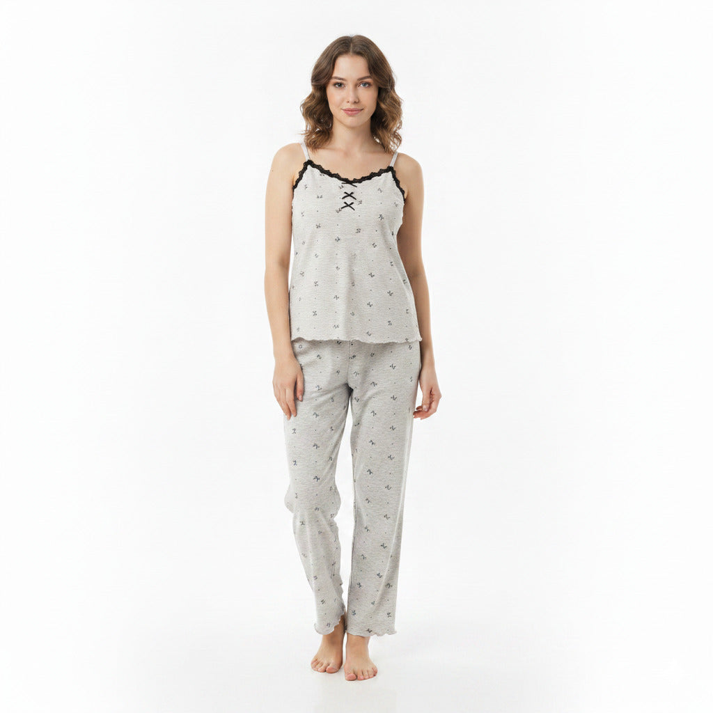 JOANNA 216743BT Women's 3-Piece Pyjama Set Soft Breathable Loungewear Long Sleeve Top, Cami and Pants Cotton Blend Sleepwear