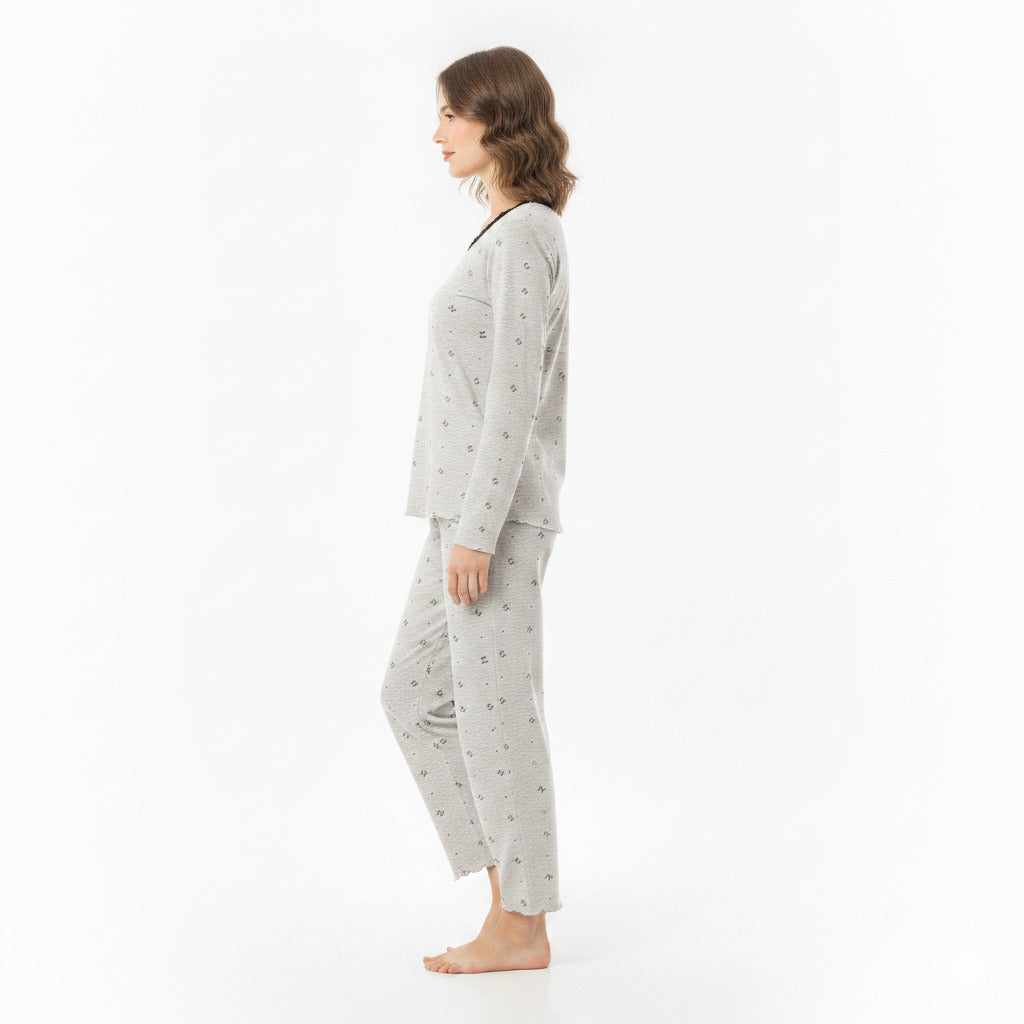 JOANNA 216743BT Women's 3-Piece Pyjama Set Soft Breathable Loungewear Long Sleeve Top, Cami and Pants Cotton Blend Sleepwear
