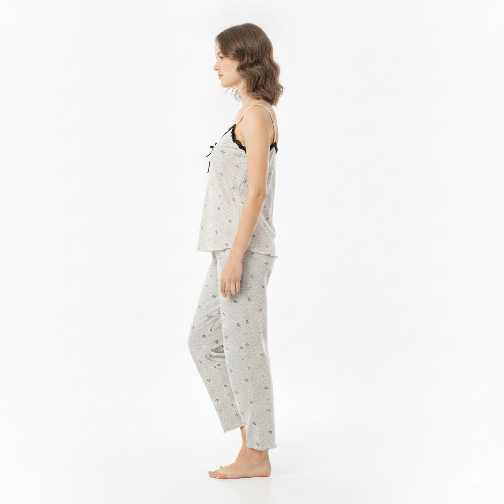 JOANNA 216743BT Women's 3-Piece Pyjama Set Soft Breathable Loungewear Long Sleeve Top, Cami and Pants Cotton Blend Sleepwear