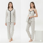 JOANNA 216743BT Women's 3-Piece Pyjama Set Soft Breathable Loungewear Long Sleeve Top, Cami and Pants Cotton Blend Sleepwear