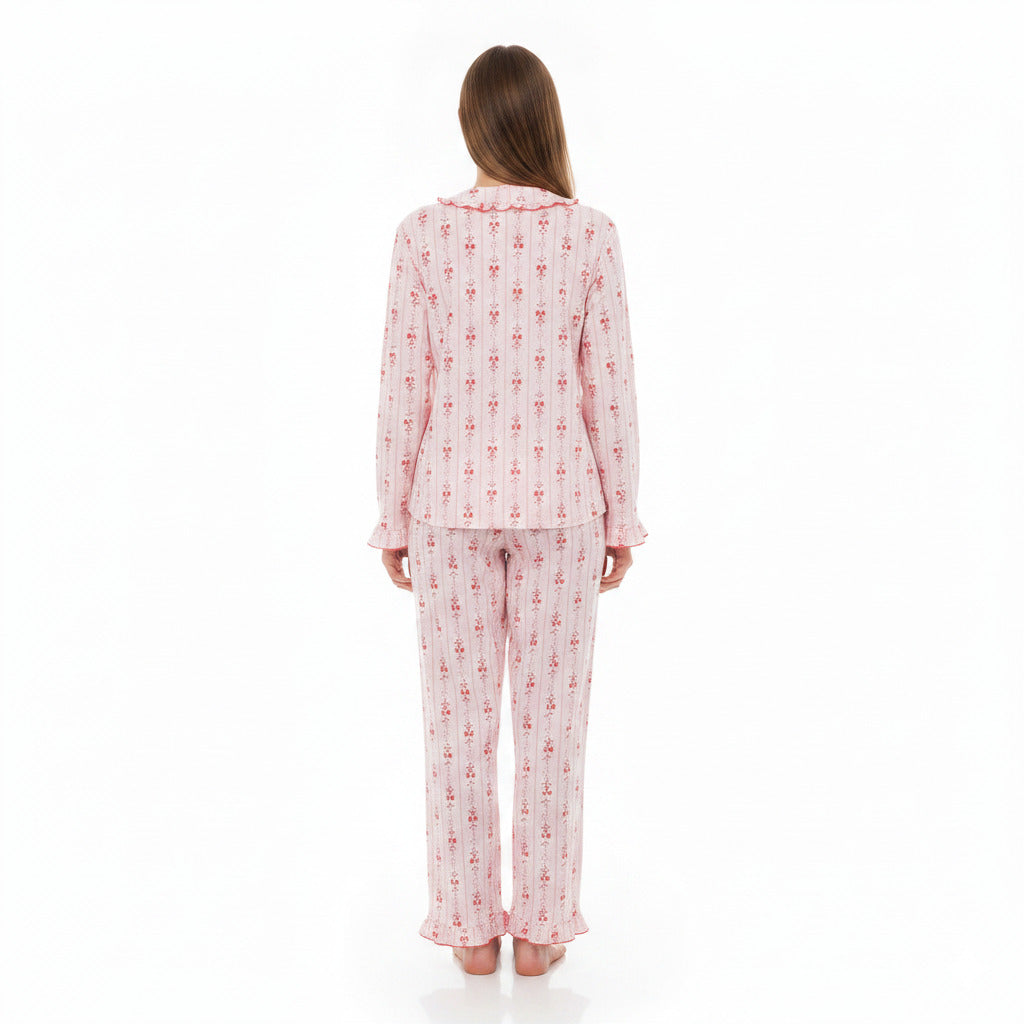 JOANNA 291363 Women's 2-Piece Long Sleeve Frill Trim Pajama Set