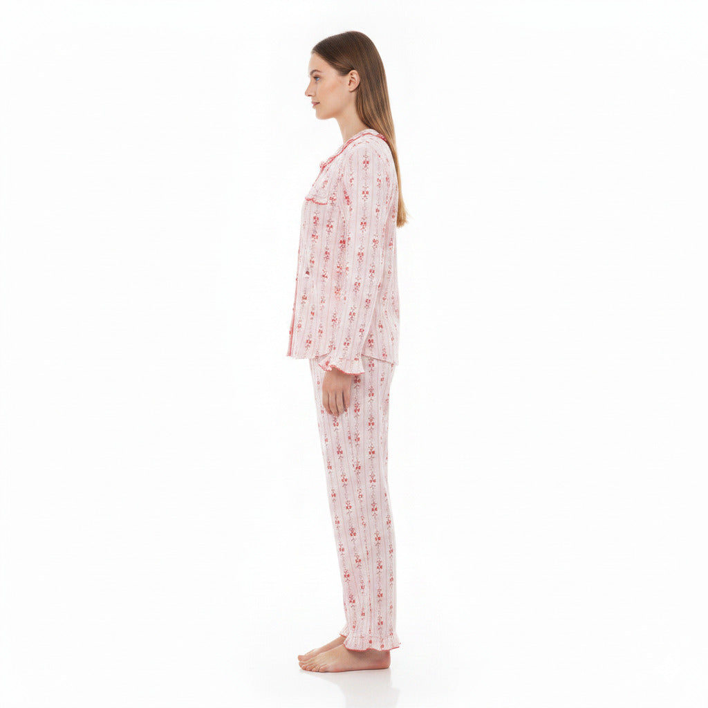 JOANNA 291363 Women's 2-Piece Long Sleeve Frill Trim Pajama Set
