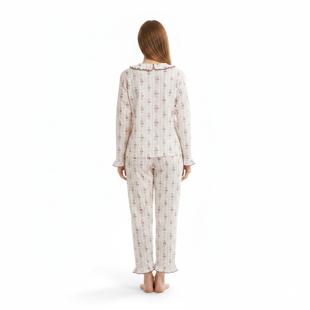 JOANNA 291363 Women's 2-Piece Long Sleeve Frill Trim Pajama Set