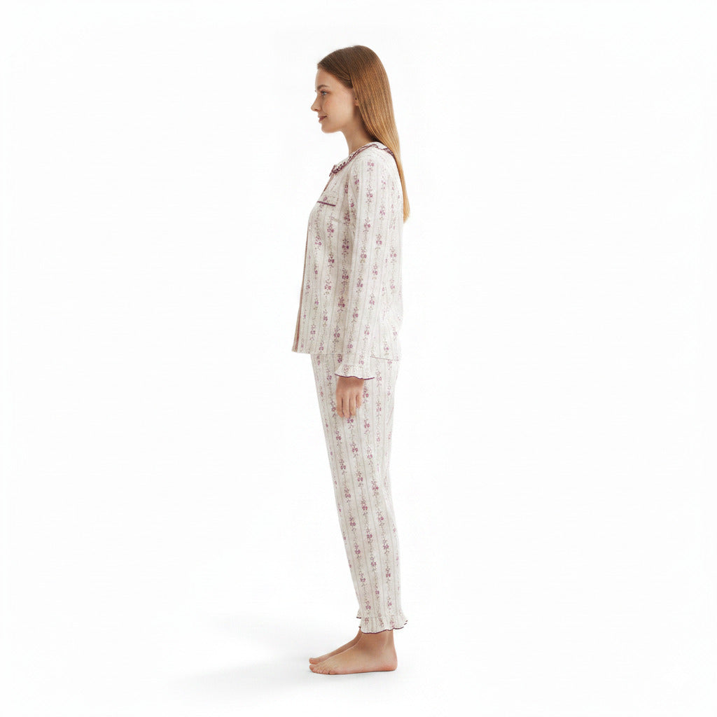 JOANNA 291363 Women's 2-Piece Long Sleeve Frill Trim Pajama Set