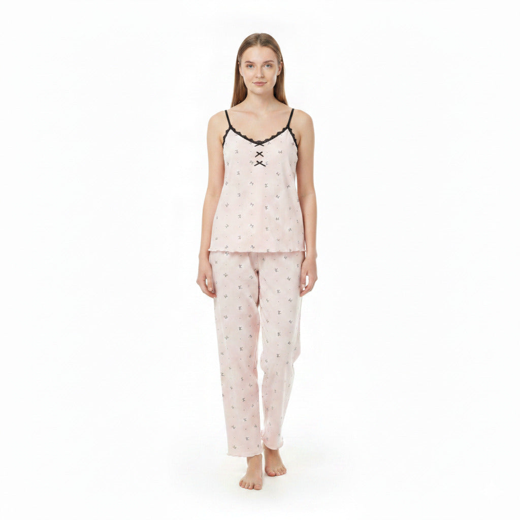 JOANNA 216743BT Women's 3-Piece Pyjama Set Soft Breathable Loungewear Long Sleeve Top, Cami and Pants Cotton Blend Sleepwear