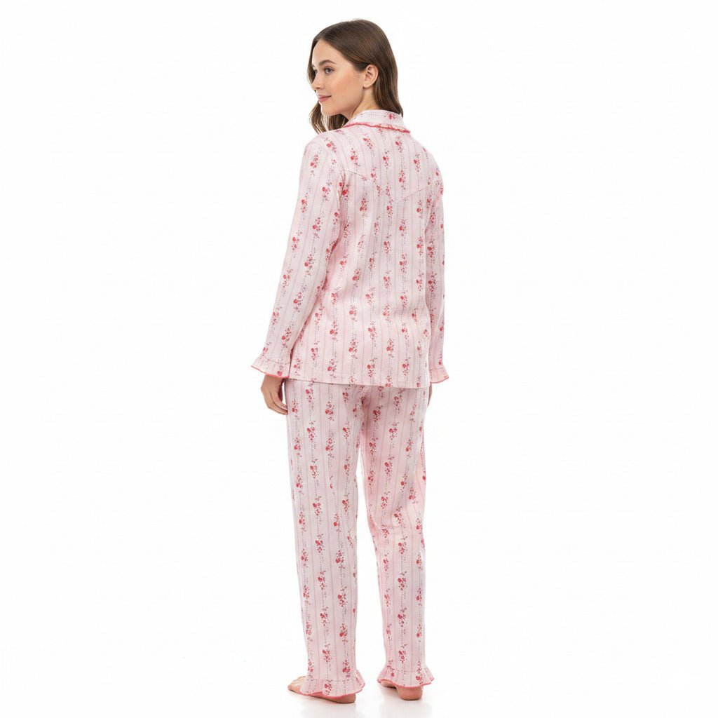 JOANNA 291363 Women's 2-Piece Long Sleeve Frill Trim Pajama Set