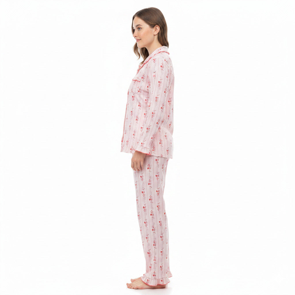 JOANNA 291363 Women's 2-Piece Long Sleeve Frill Trim Pajama Set