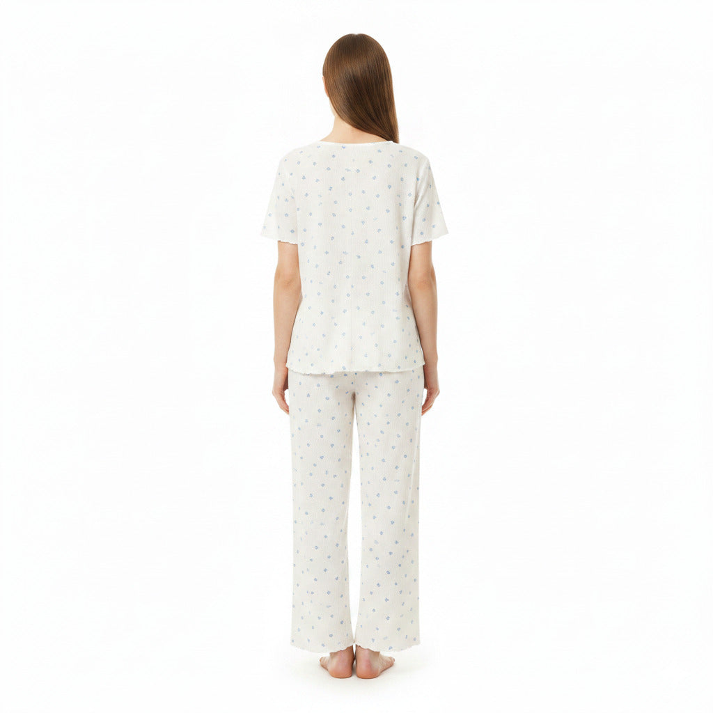 JOANNA 281881BT 2-Piece Pajama Set Short Sleeve Button-Front Top and Pants Soft Printed Sleepwear for Women