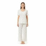 JOANNA 281881BT 2-Piece Pajama Set Short Sleeve Button-Front Top and Pants Soft Printed Sleepwear for Women
