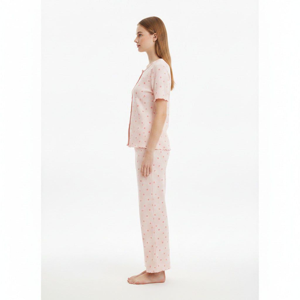 JOANNA 281881BT 2-Piece Pajama Set Short Sleeve Button-Front Top and Pants Soft Printed Sleepwear for Women