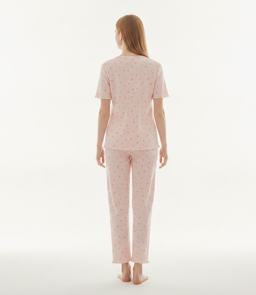 JOANNA 281881BT 2-Piece Pajama Set Short Sleeve Button-Front Top and Pants Soft Printed Sleepwear for Women