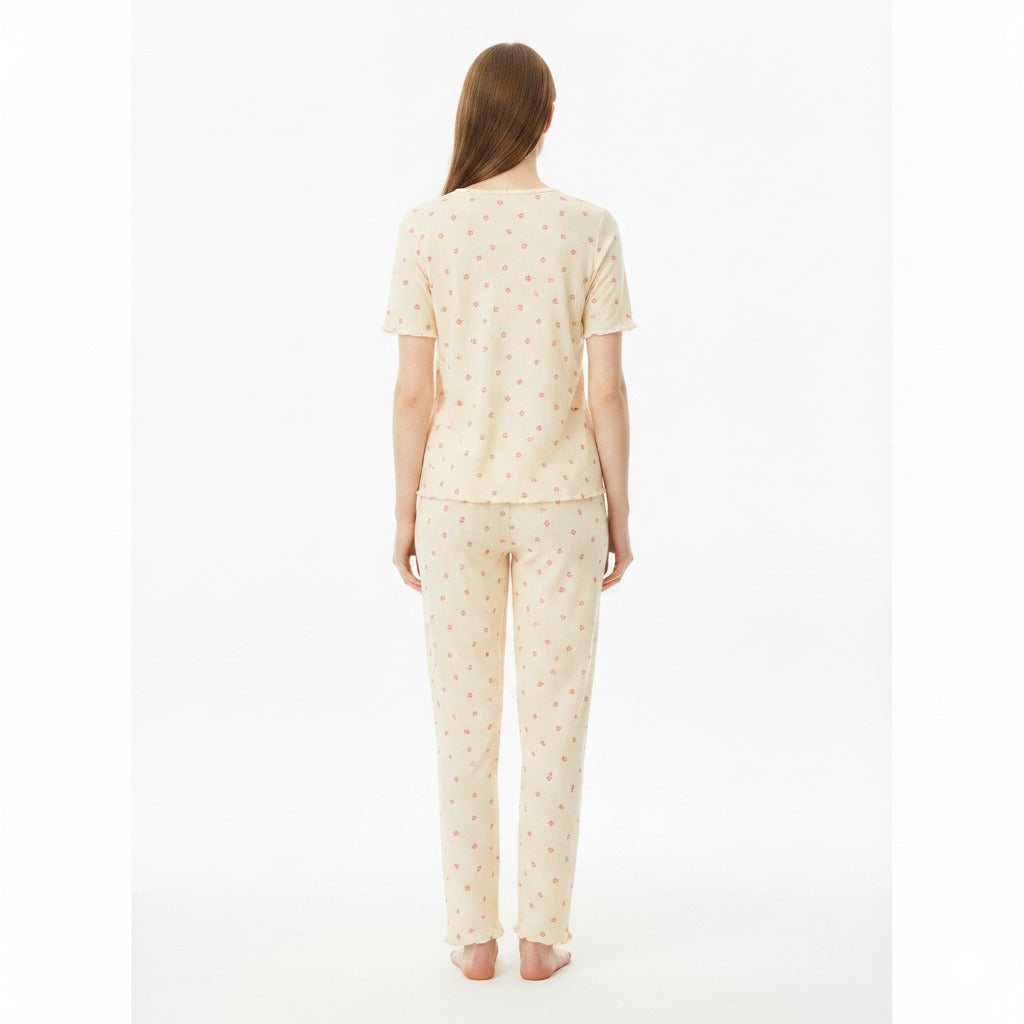 JOANNA 281881BT 2-Piece Pajama Set Short Sleeve Button-Front Top and Pants Soft Printed Sleepwear for Women