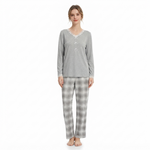 JOANNA 246696T Long Sleeve Pajama Set with Plaid Trousers