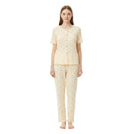 JOANNA 281881BT 2-Piece Pajama Set Short Sleeve Button-Front Top and Pants Soft Printed Sleepwear for Women