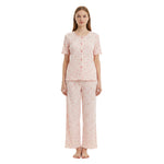 JOANNA 281881BT 2-Piece Pajama Set Short Sleeve Button-Front Top and Pants Soft Printed Sleepwear for Women