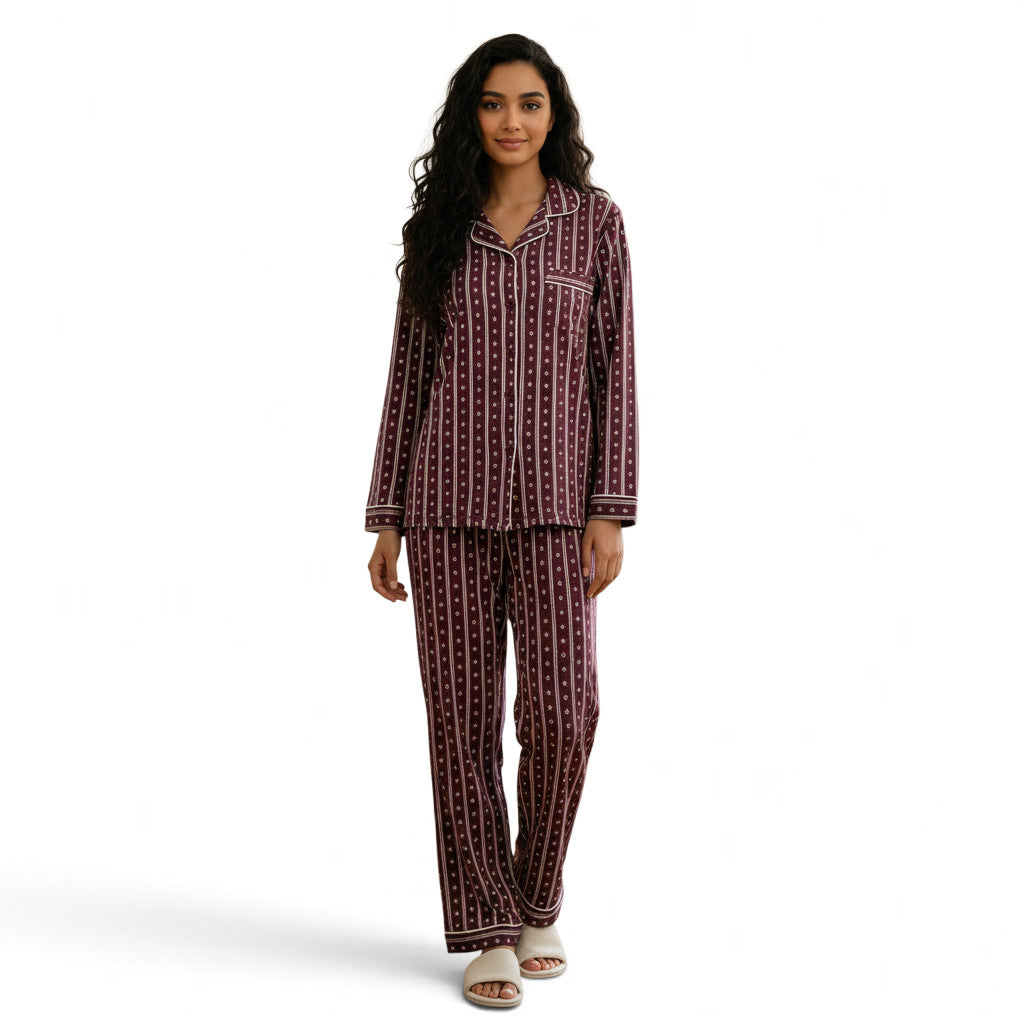JOANNA F293363 Classic Button Down Pajama Set