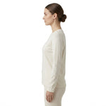 JOANNA FASHION long sleeve crewneck loungewear top in cream cotton blend worn by a woman in profile view
