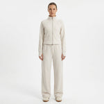 JOANNA FASHION cream full zip track jacket and wide leg lounge pant set worn by a model against a white background