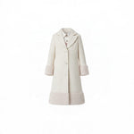JOANNA FASHION girls cream wool-blend formal coat with faux-fur trim on cuffs and hem and button-front closure.