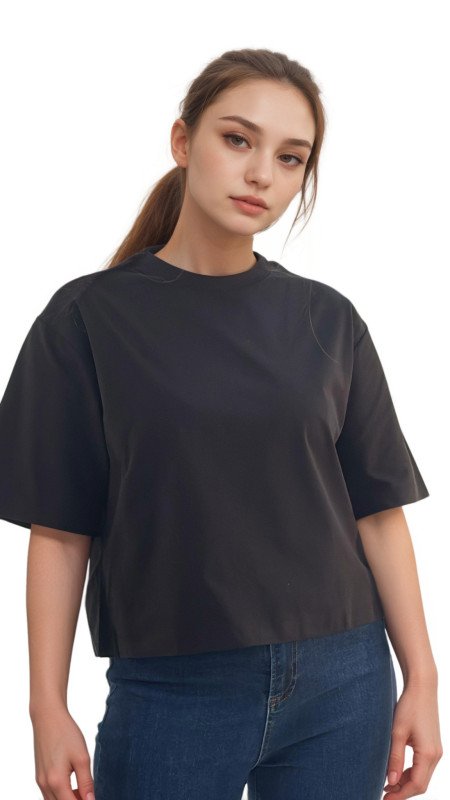 Women's Oversized Crew Neck Short Sleeve T-Shirt - Black
