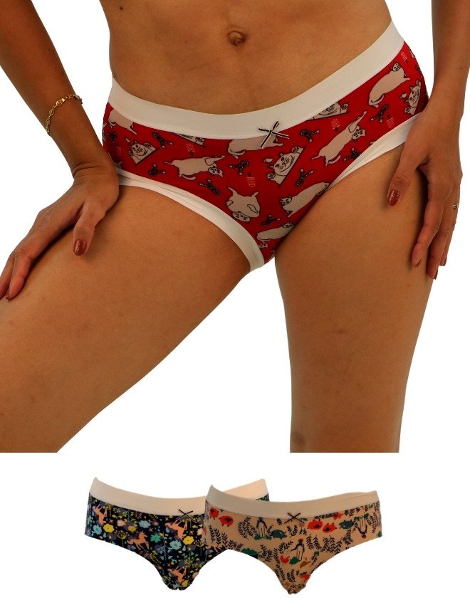 JOANNA Women's Animal & Floral Design Mid Rise 3-Pack Panties, Multicolor - Red