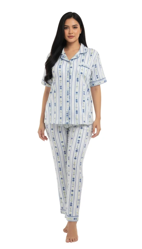 Women's Botanical Stripe Dream Pajama Set - Blue