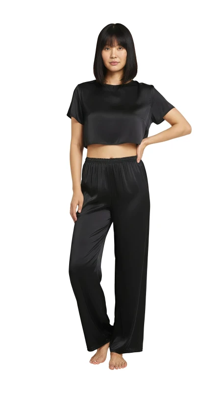 Women's High-Waisted Relaxed Fit Wide-Leg Cropped Pants - Black