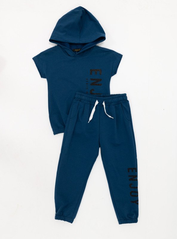 Girls’ “Enjoy Every Moment” Hooded T-Shirt & Jogger Set - SteelBlue
