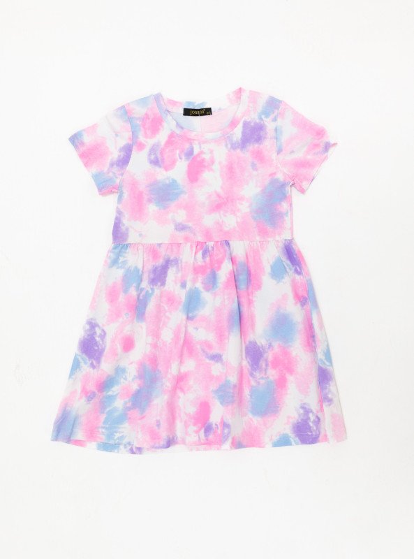 Girls' Tie-Dye Cotton Mini Dress - Pink