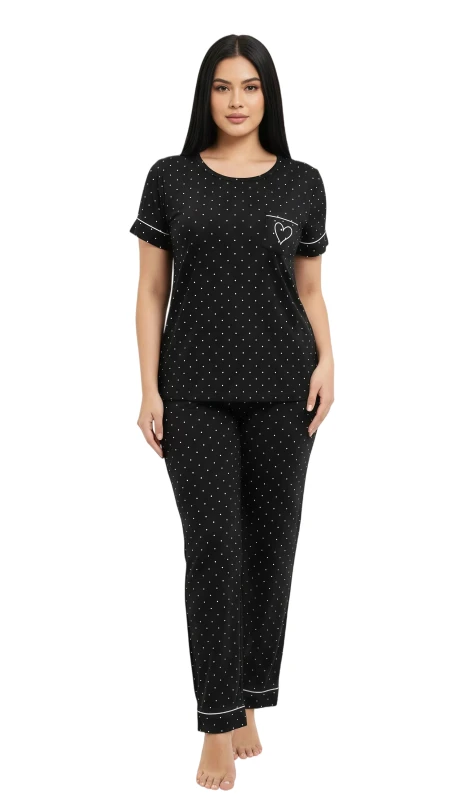 Women's Sweetheart Polka Dot Pajama Set - Black