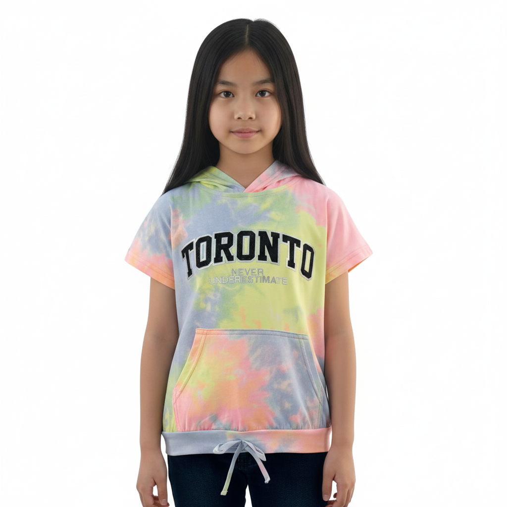 Girl's Toronto Never Underestimate Print Lowered Pocket Hoodie Short Sleeve T-Shirt - Purple