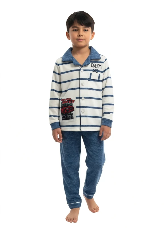 Boy's Striped Long-Sleeve Pajama Set - Blue