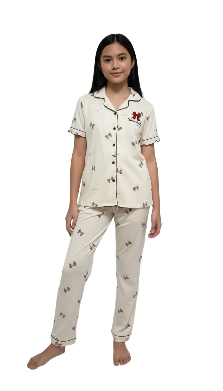 Little Bow Sweetheart Pajama Set - Beige