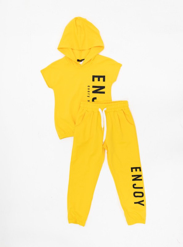Girls’ “Enjoy Every Moment” Hooded T-Shirt & Jogger Set - Yellow