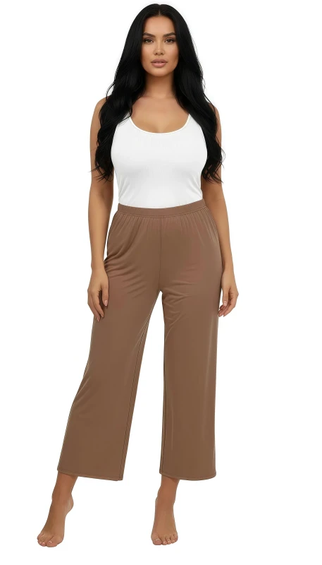 Women's High-Waisted Relaxed Fit Wide-Leg Cropped Pants - LightBrown