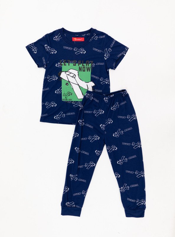 Boys’ “Let’s Play Now” Printed Pajama Set – 2-Piece - Blue